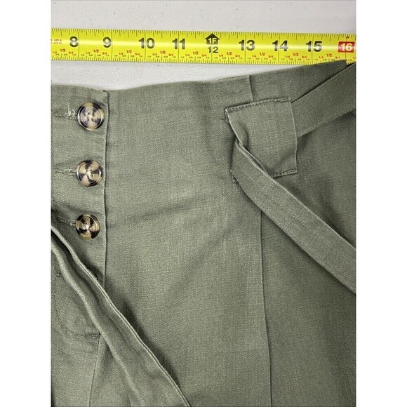 ASOS  Button Front Short Size 8 Olive Green High Rise Tie Belt Pleats  Tailored - Picture 6 of 12